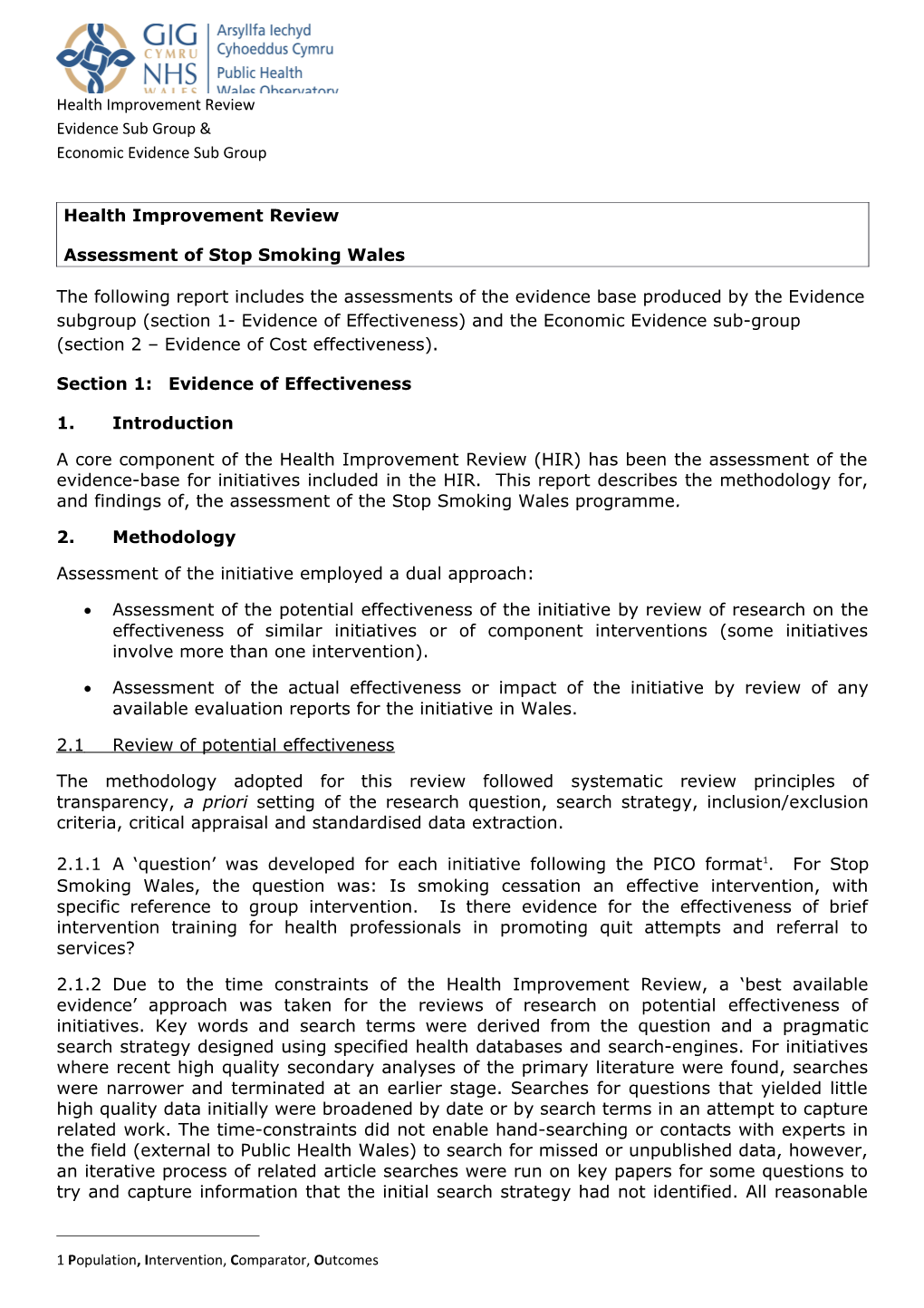 Assessment of Stop Smoking Wales