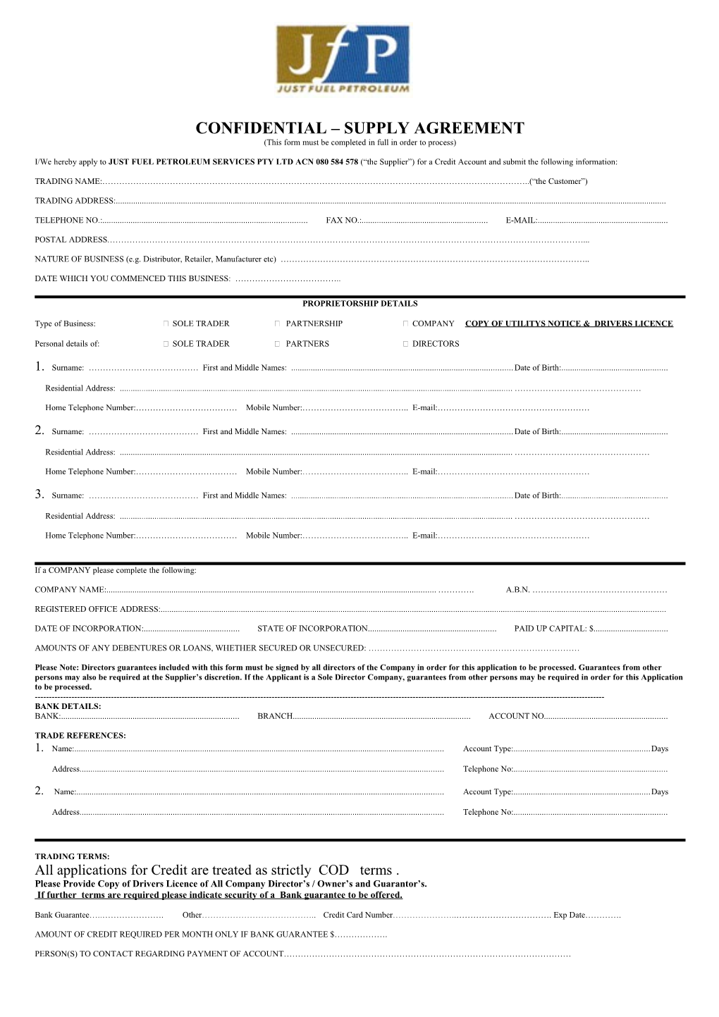 Confidential - Application for Credit