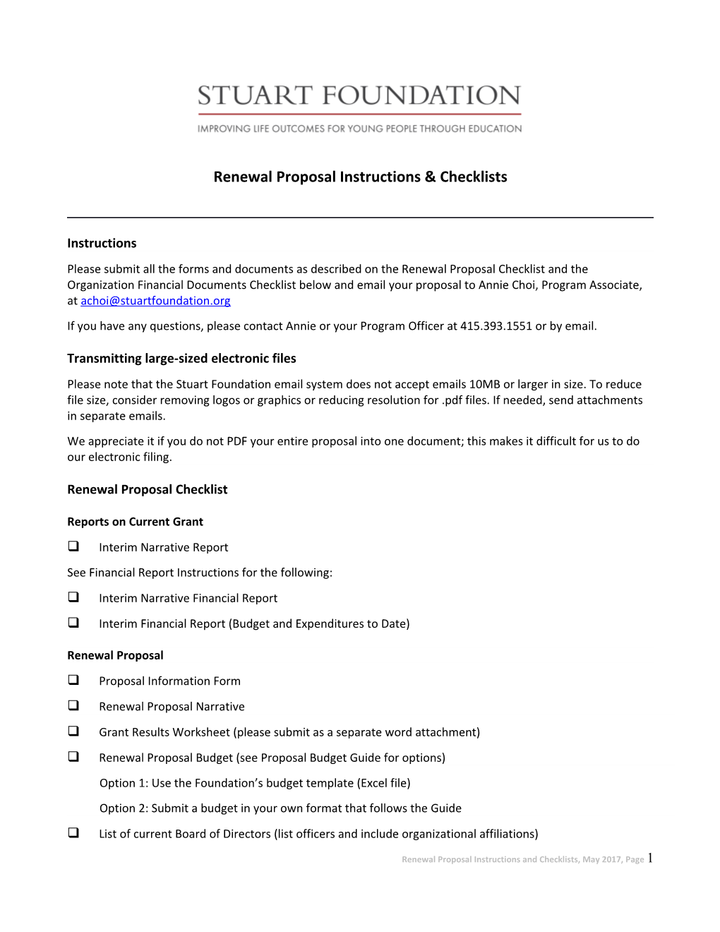 Renewal Proposal Instructions Checklists