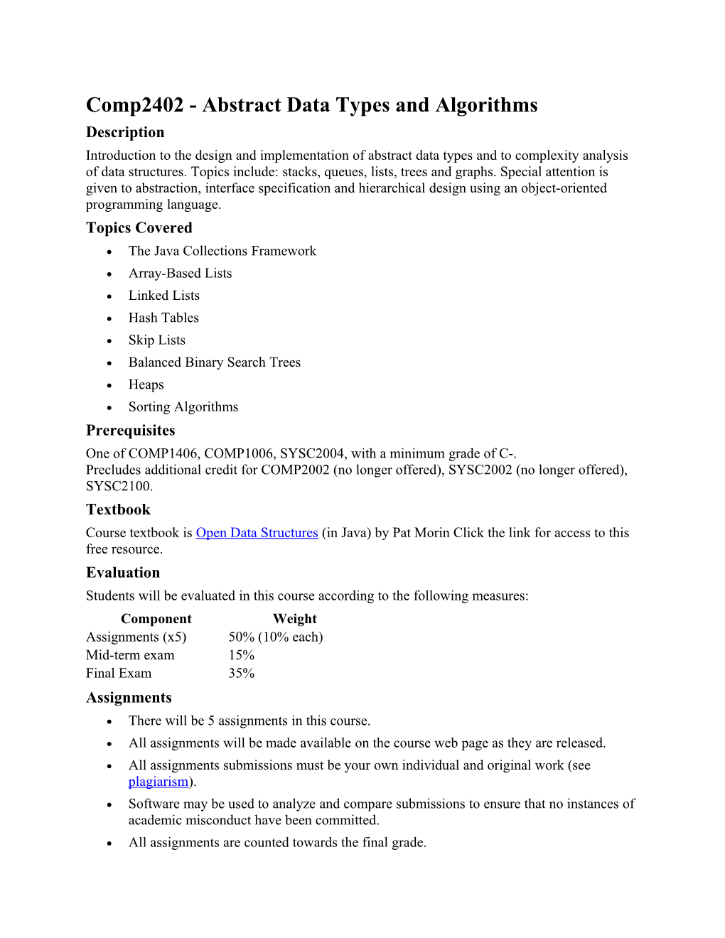 Comp2402 - Abstract Data Types and Algorithms