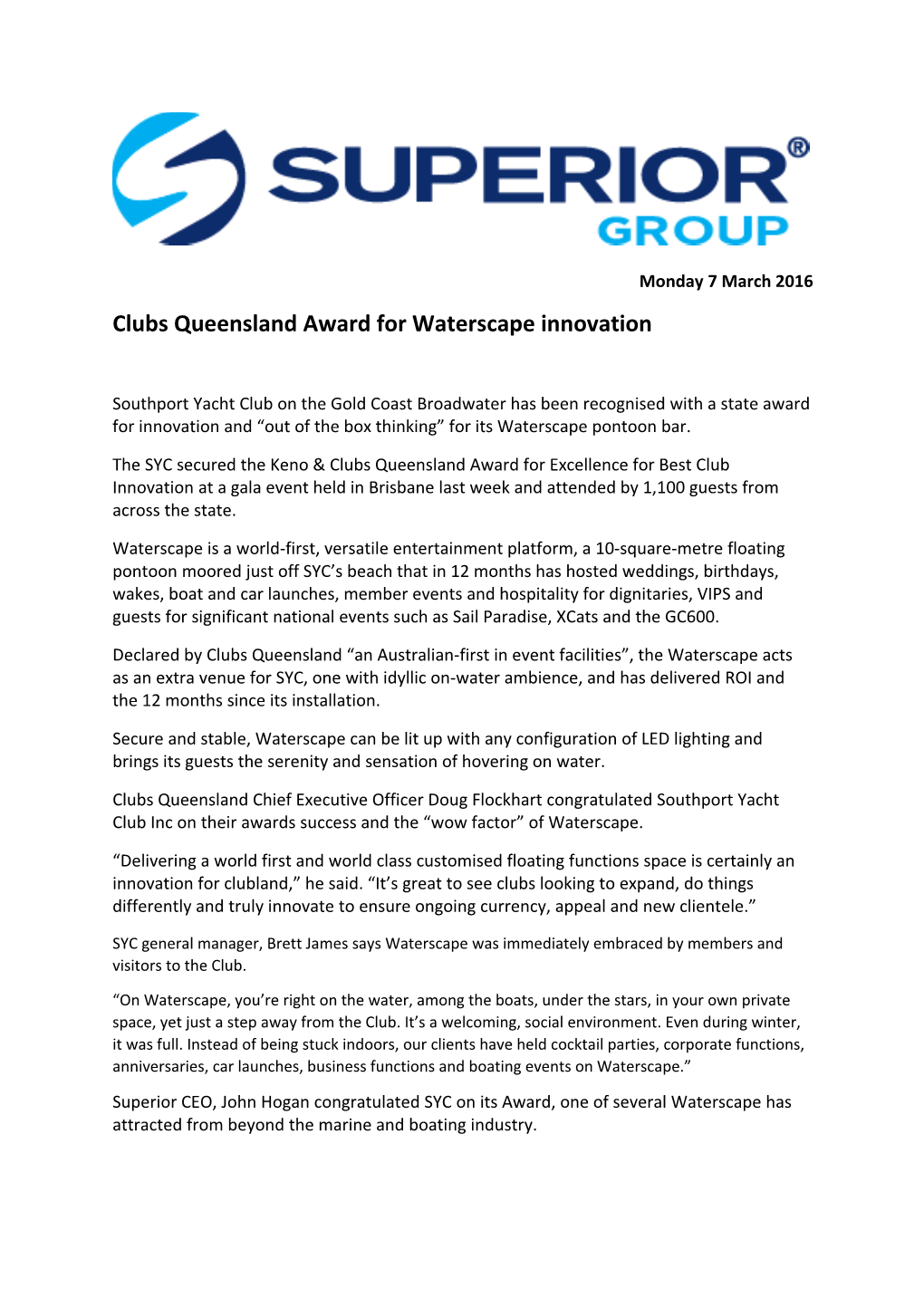 Clubs Queensland Award for Waterscape Innovation