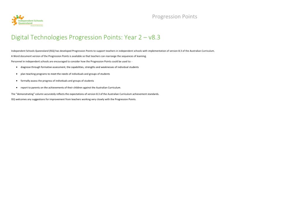 English Progression Points Foundation (Prep)