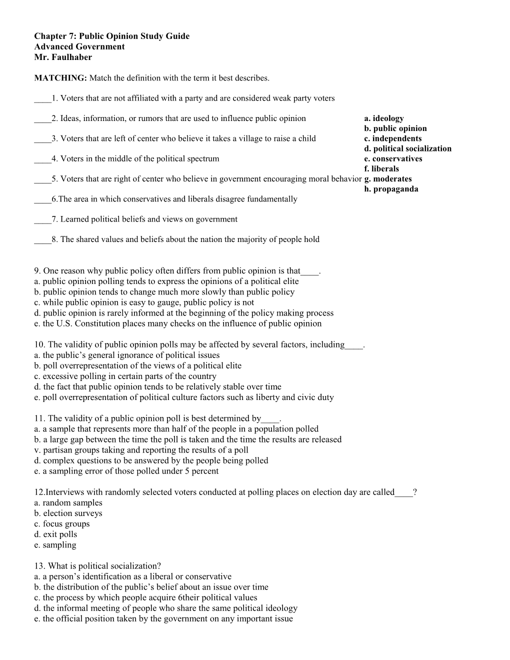 Chapter 7: Public Opinion Study Guide