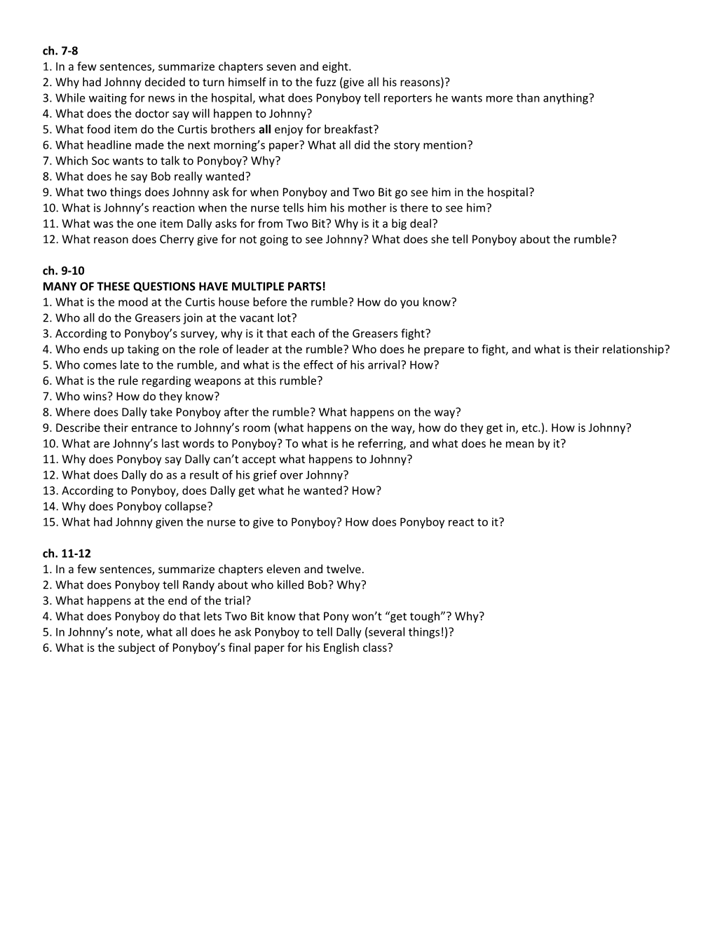 The Outsidersguided Reading Questions