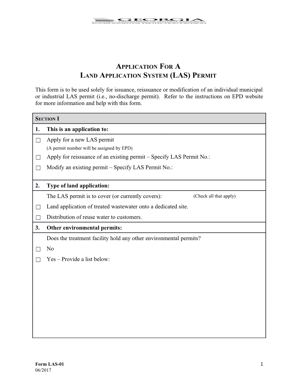 Land Application System (LAS) Permit