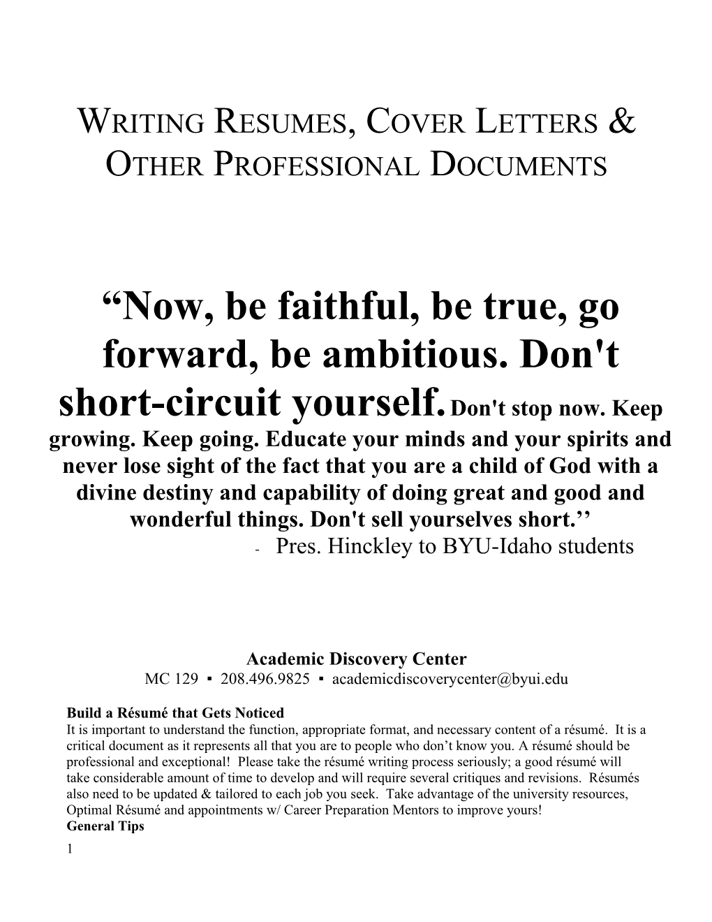 Writing Resumes, Cover Letters & Other Professional Documents