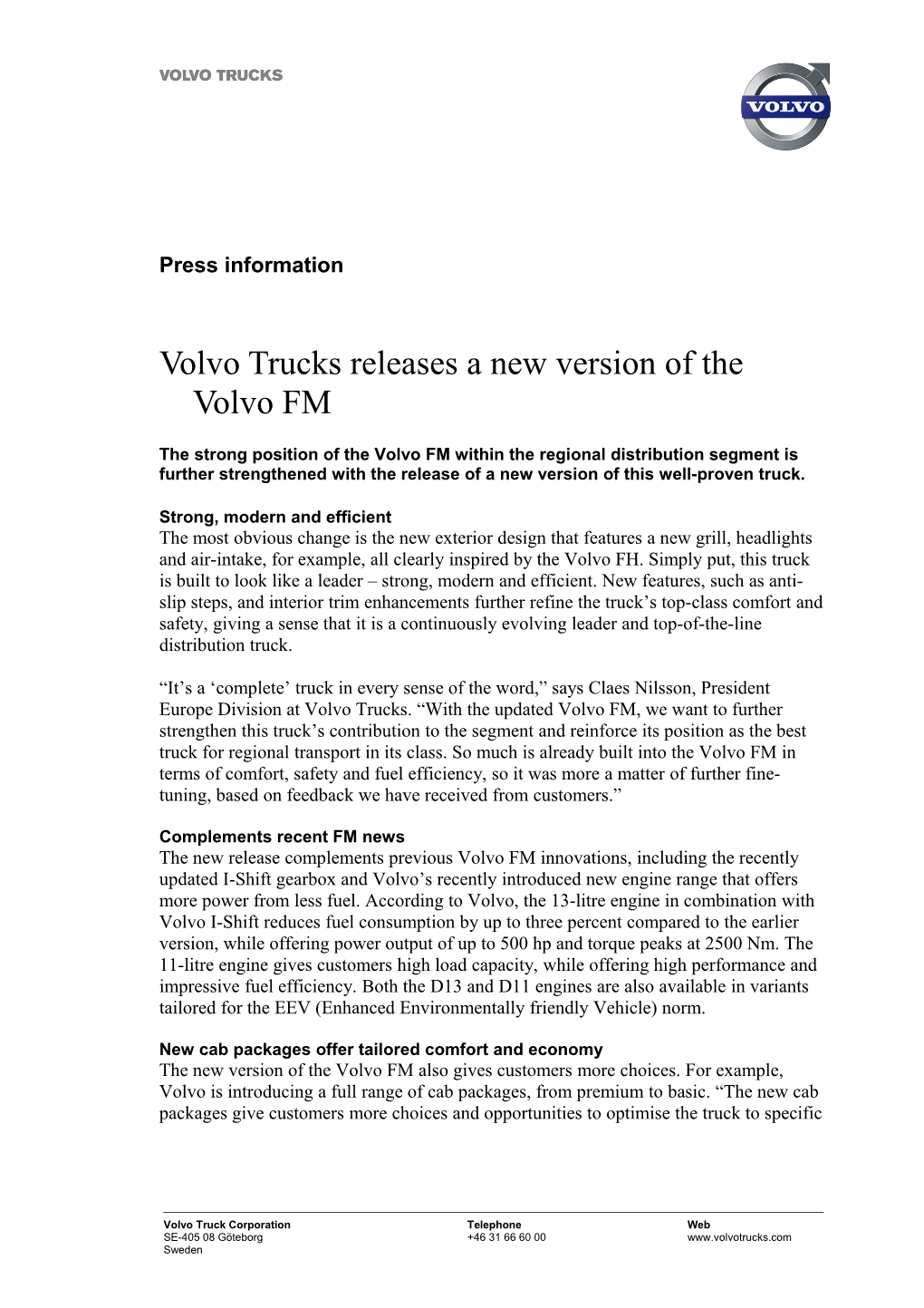 Volvo Trucks Releases a New Version of the Volvo FM