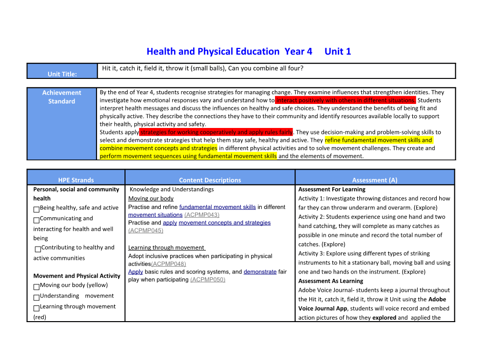 HPE Year 4 Unit 1