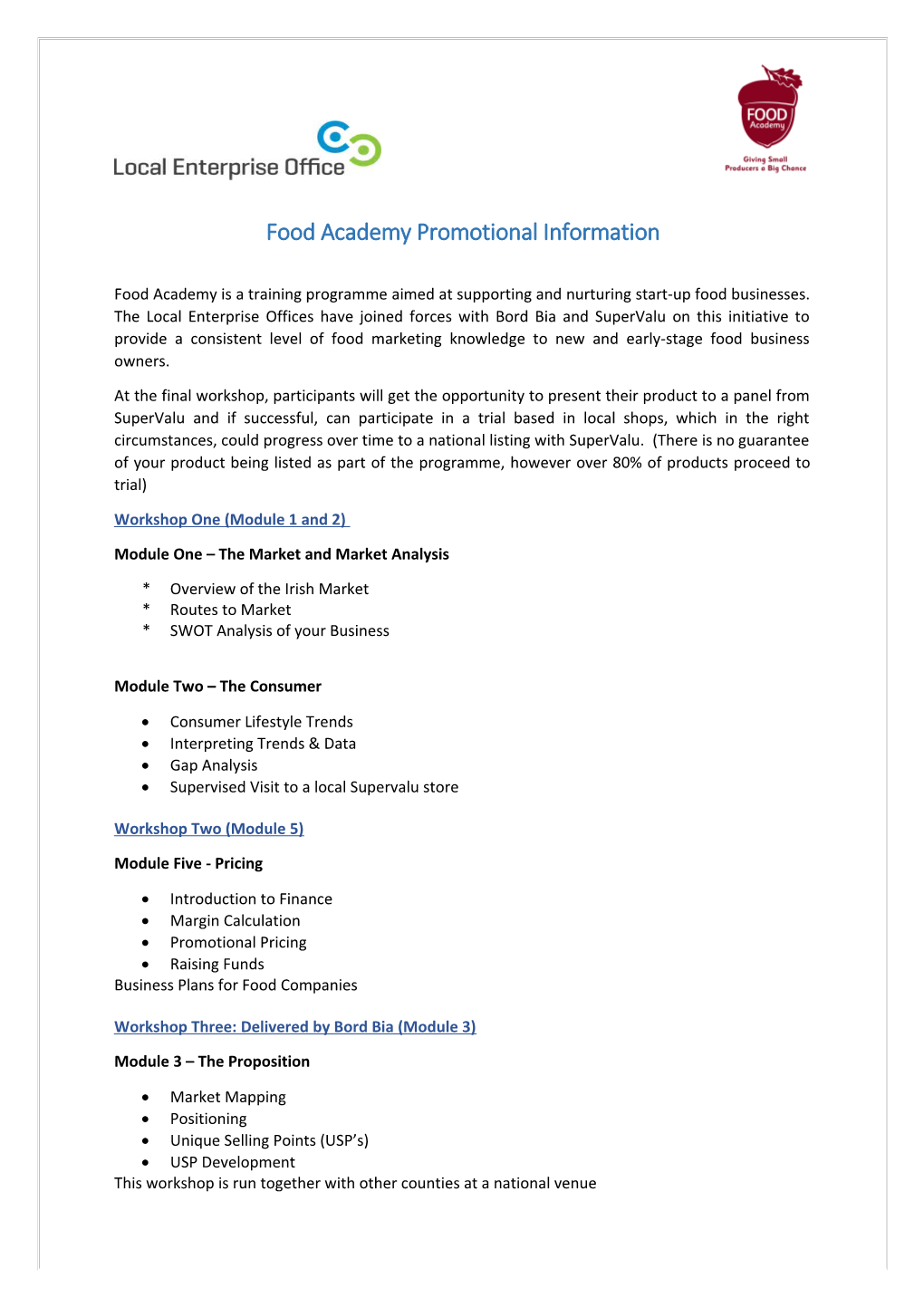 Food Academypromotional Information