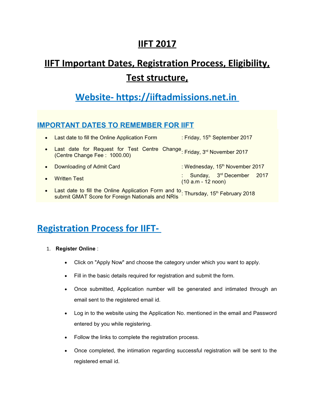 IIFT Important Dates, Registration Process, Eligibility, Test Structure