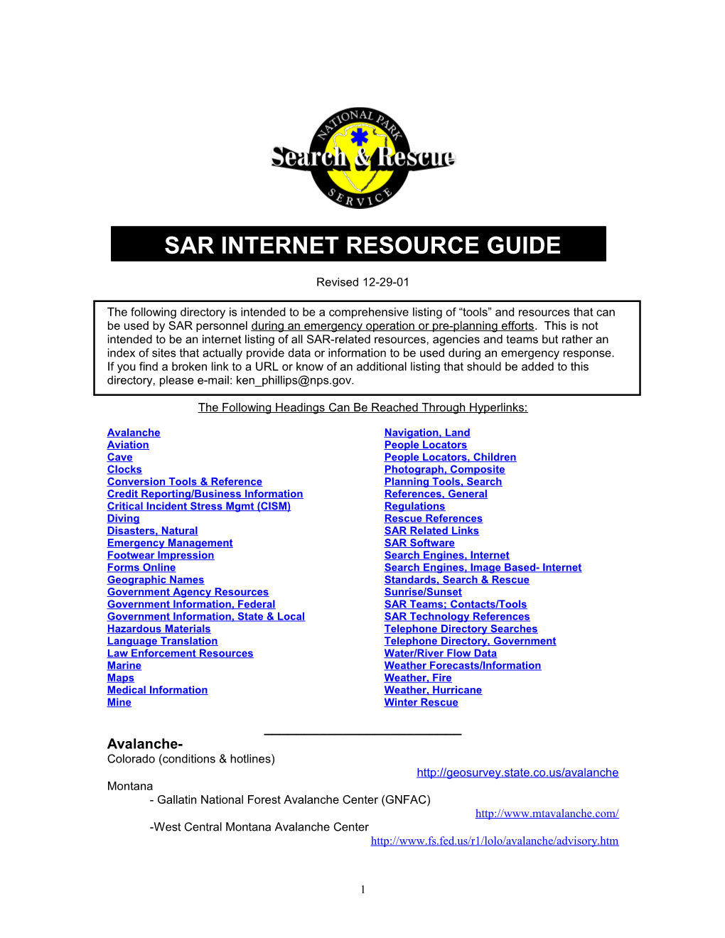 Sar Internet Resource Guide