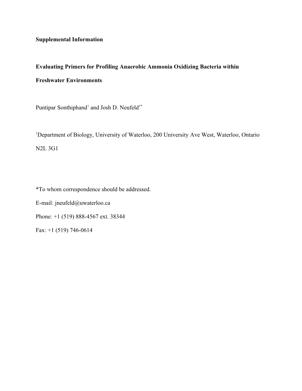 Evaluating Primers for Profiling Anaerobic Ammonia Oxidizing Bacteria Within Freshwater