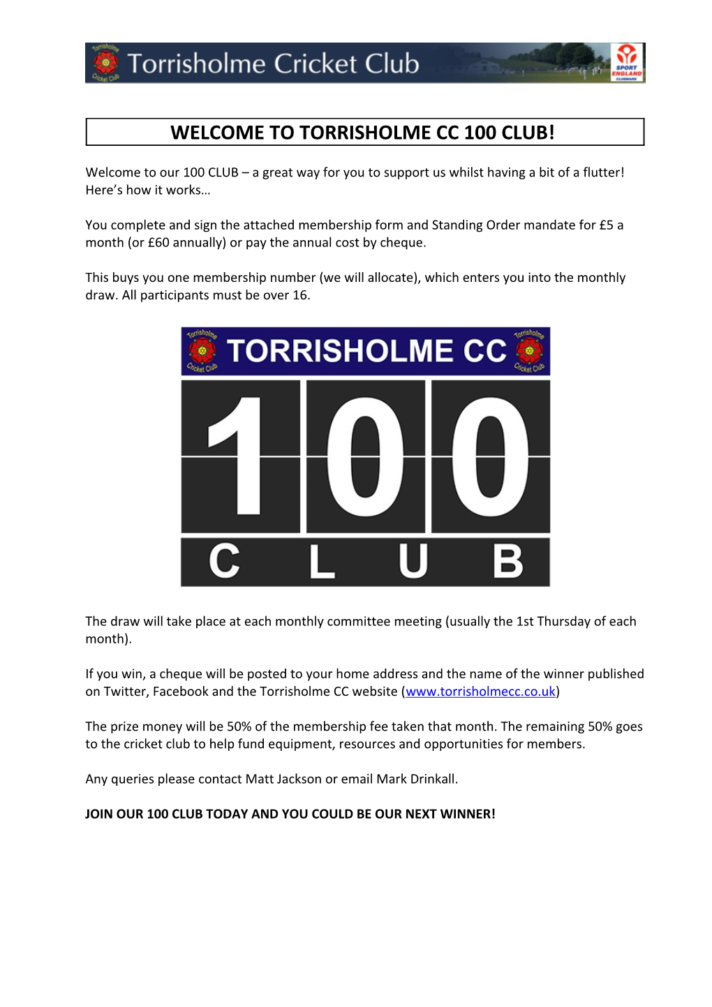 The 100 Club Is Being Resurrected to Support Coaching for Our Ever Expanding Junior Section