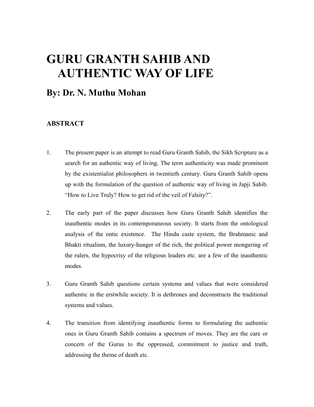 Guru Granth Sahib and Authentic Way of Life
