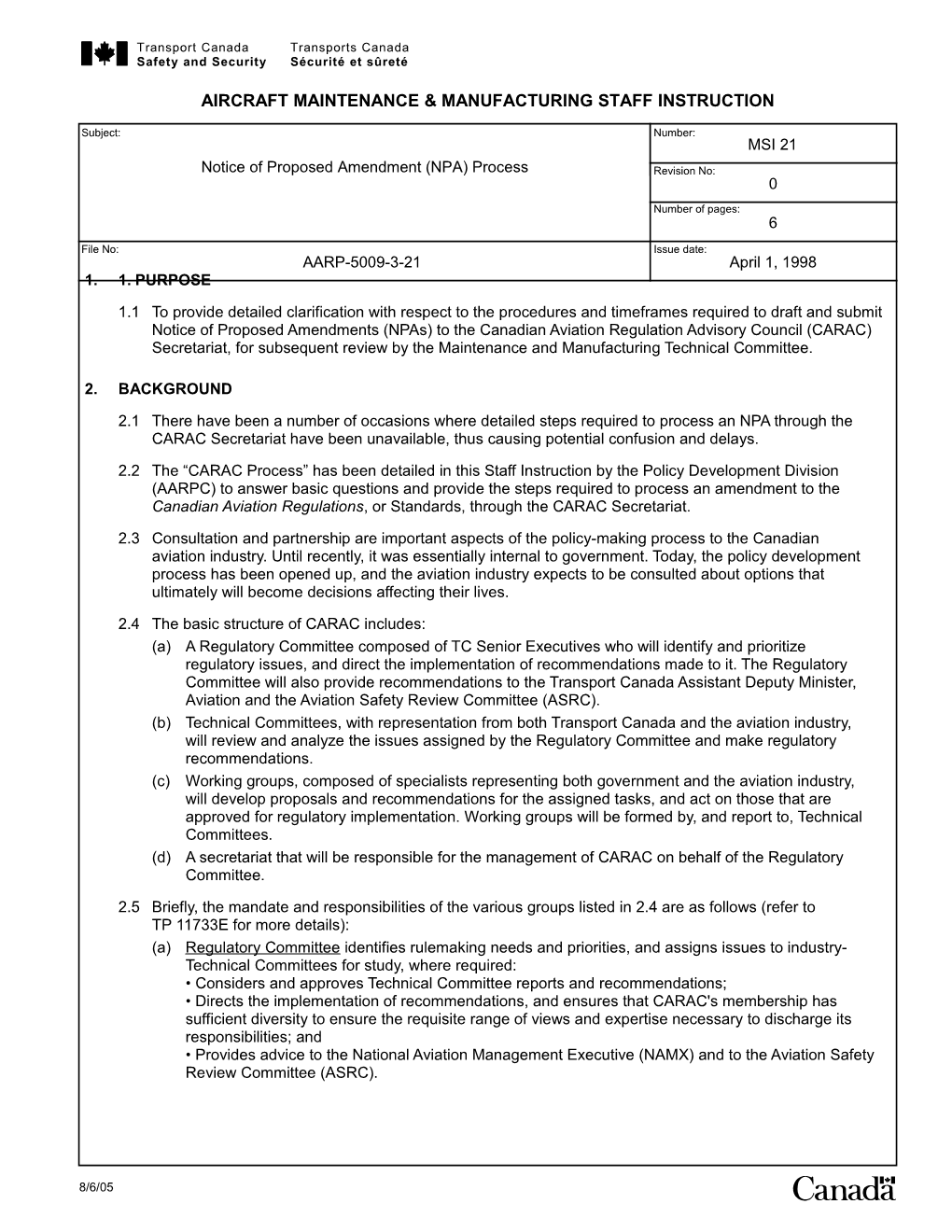 MSI 21 Notice of Proposed Amendment (NPA) Process