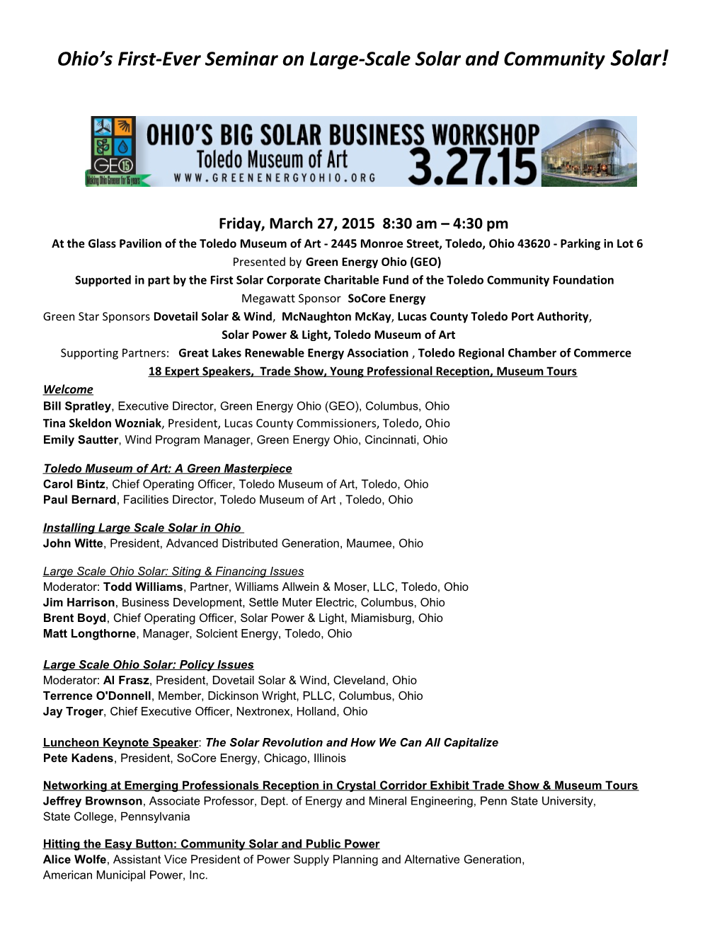 Ohio S First-Ever Seminar on Large-Scale Solar and Community Solar!
