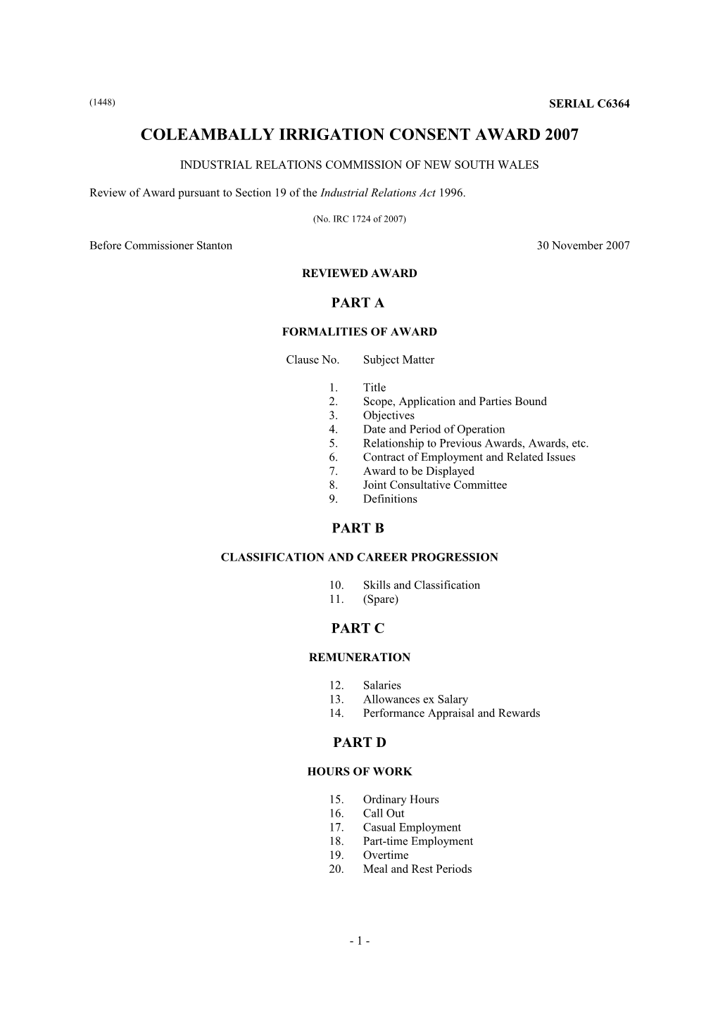 Coleambally Irrigation Consent Award 2007