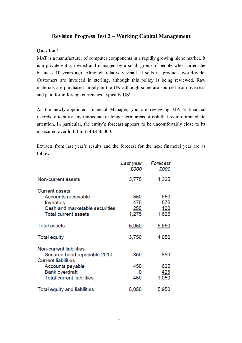 Revision Progress Test 3 Working Capital Management