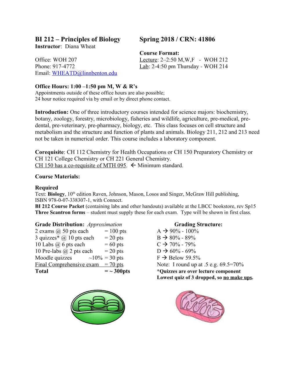 BI 212 Principles of Biologyspring 2018 / CRN: 41806