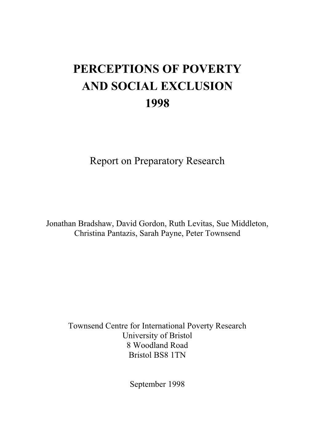 Perceptions of Poverty and Social Exclusion 1998