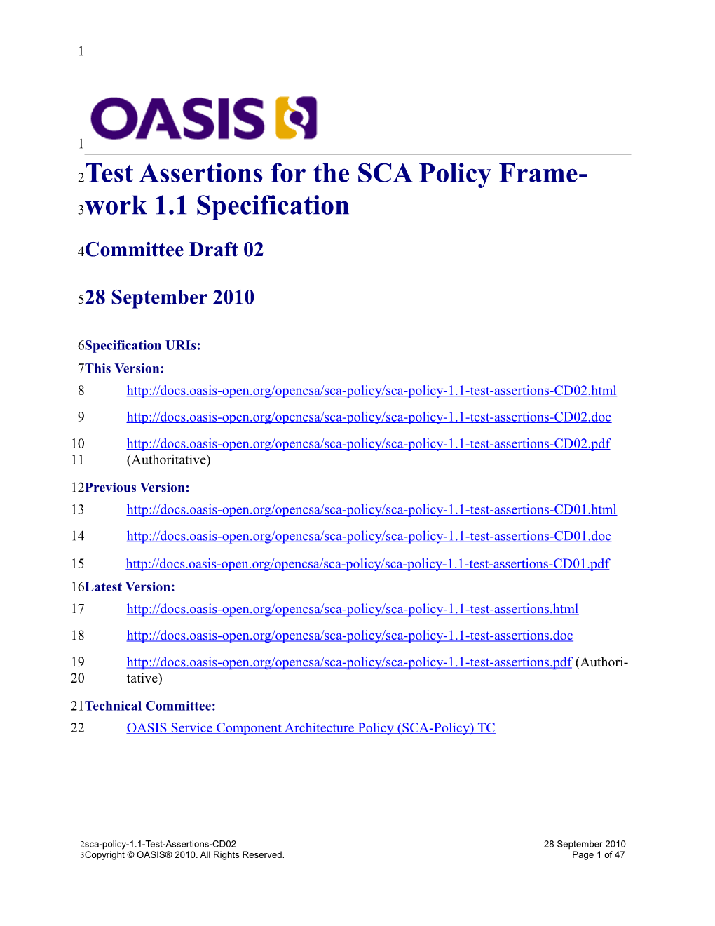 Test Assertions for the SCA Policy FW Specification 1.1