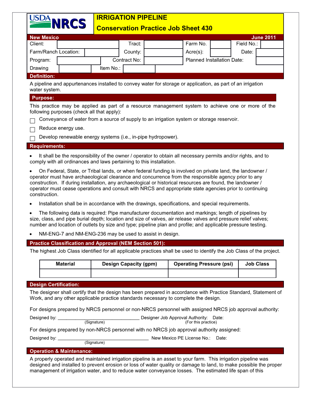 Conservation Practice Job Sheet 430