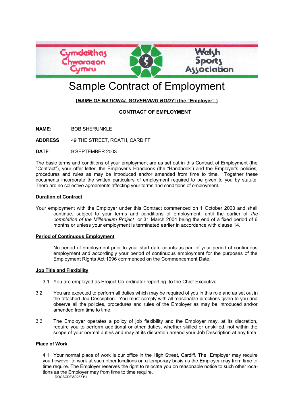 Template Contract of Employment