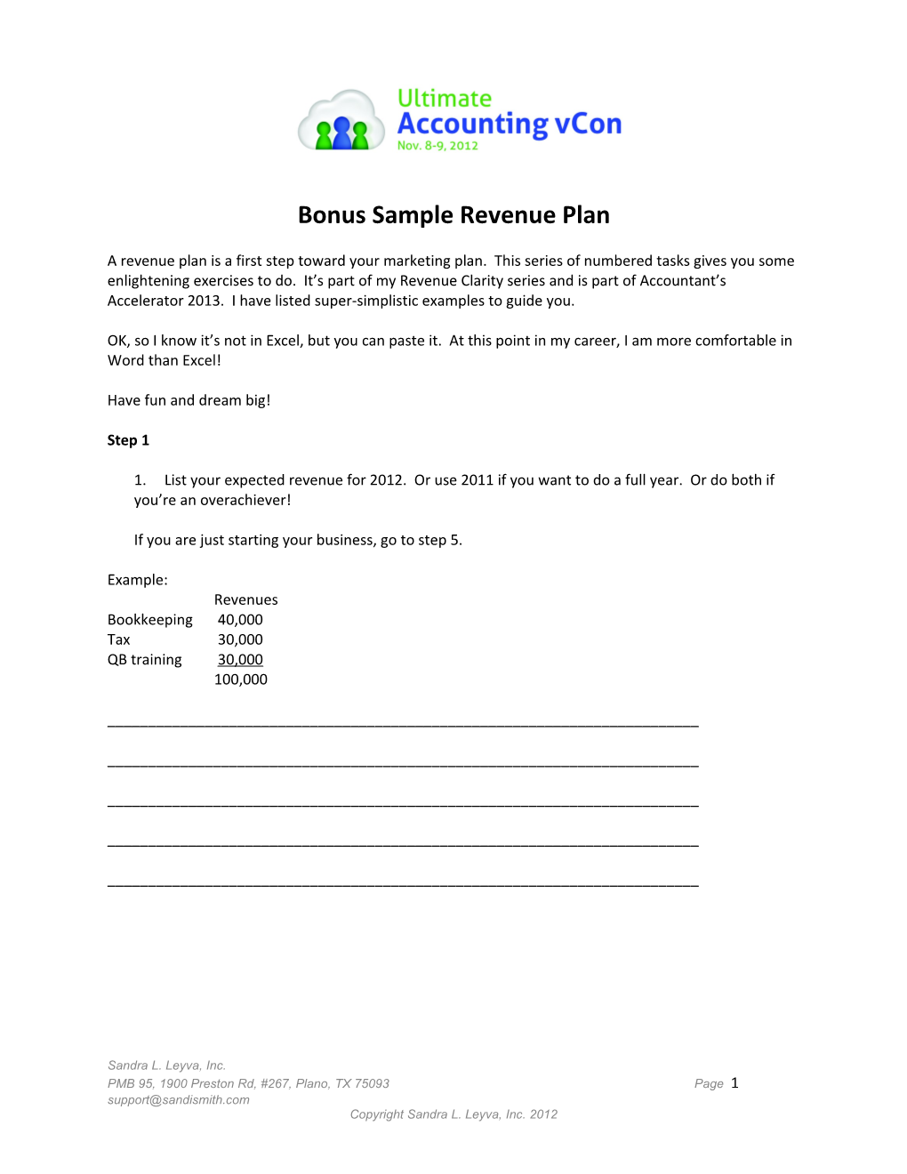 Bonus Sample Revenue Plan