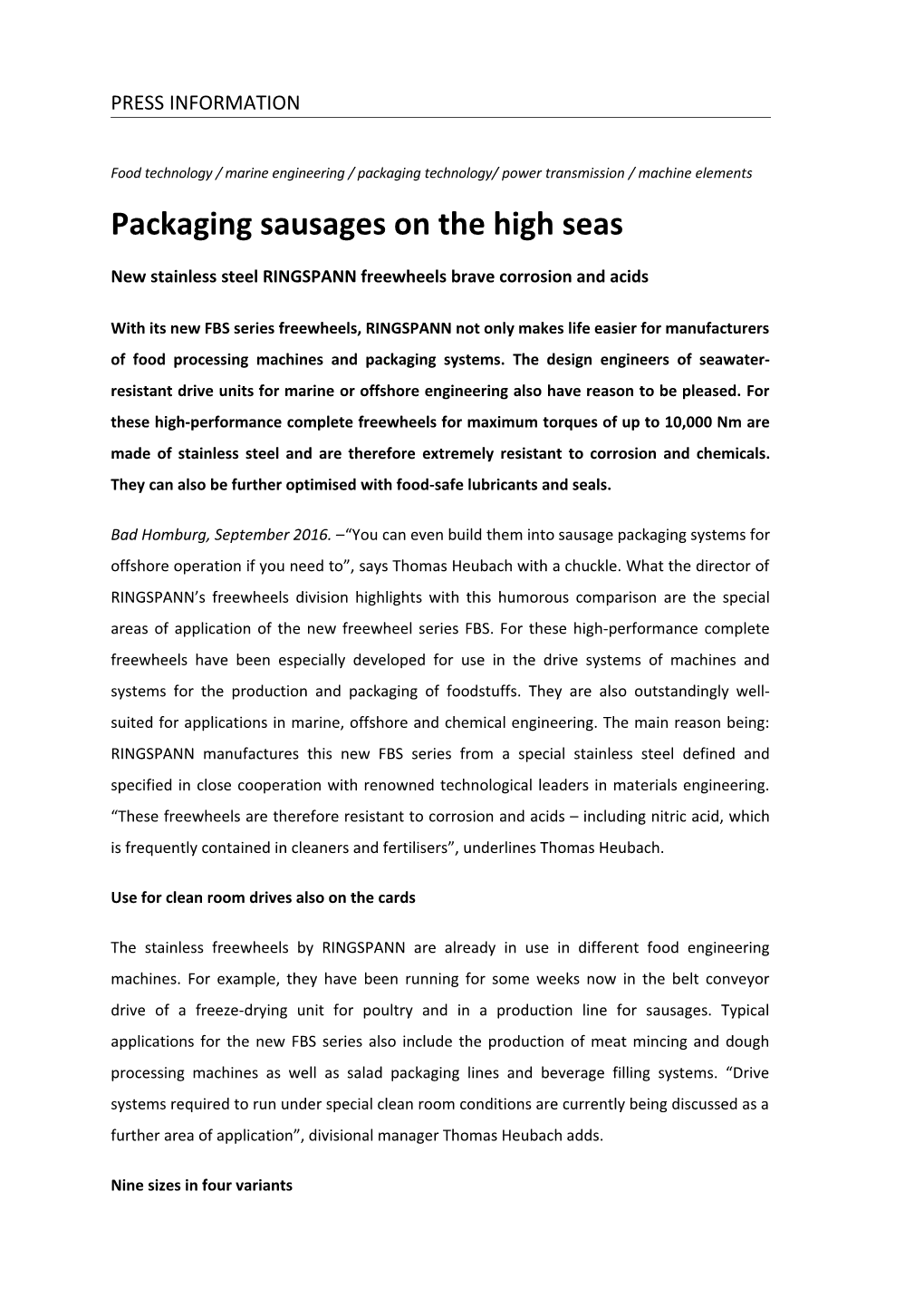 Packaging Sausages on the High Seas