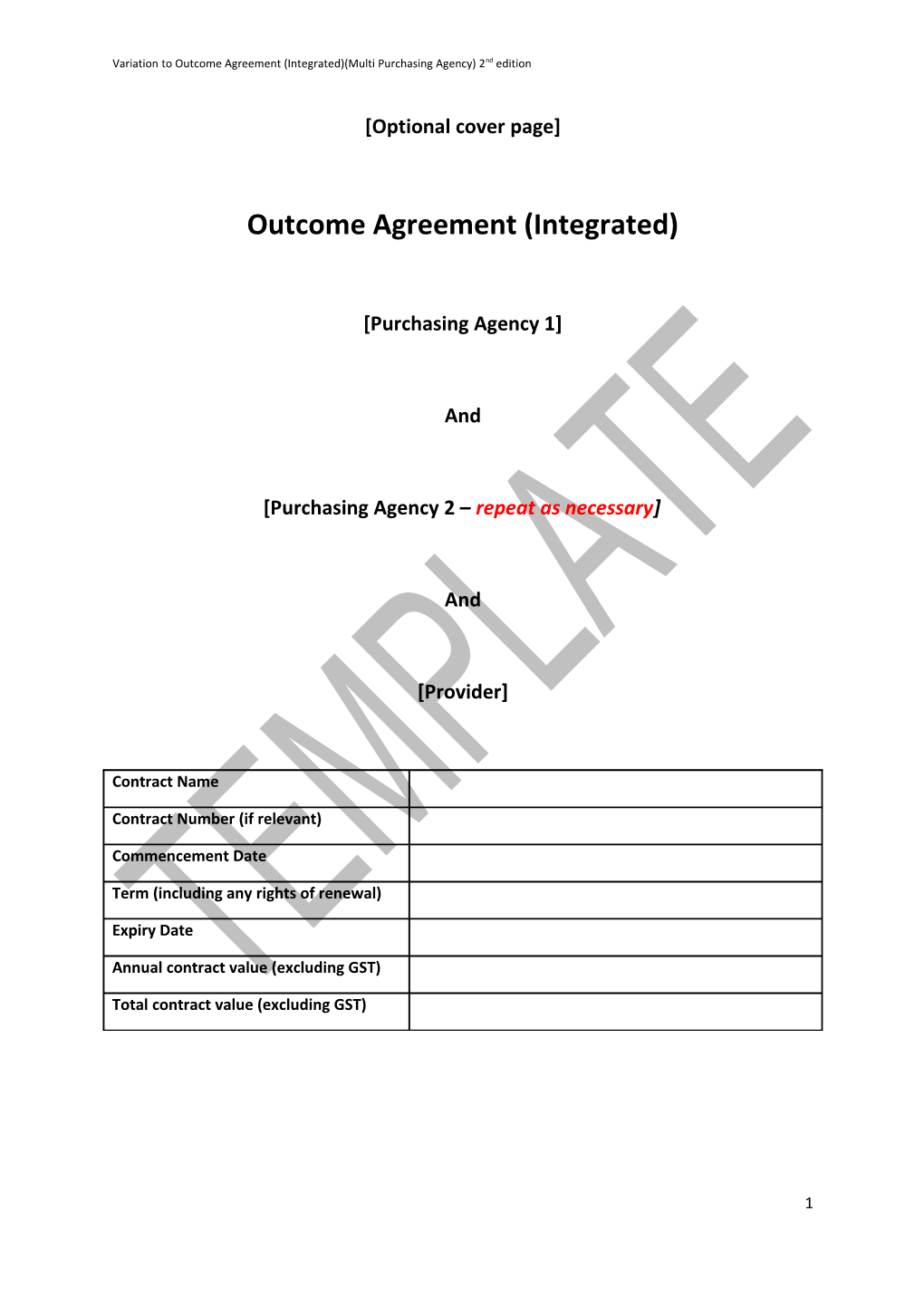 Variation to Outcome Agreement Multi Agency (Integrated)