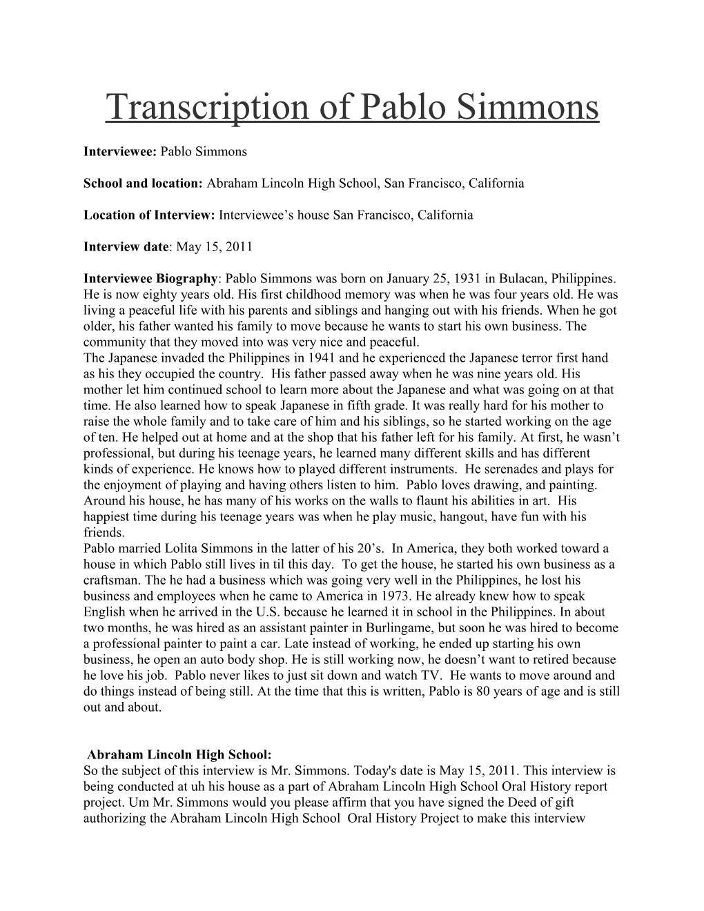 Transcription of Pablo Simmons