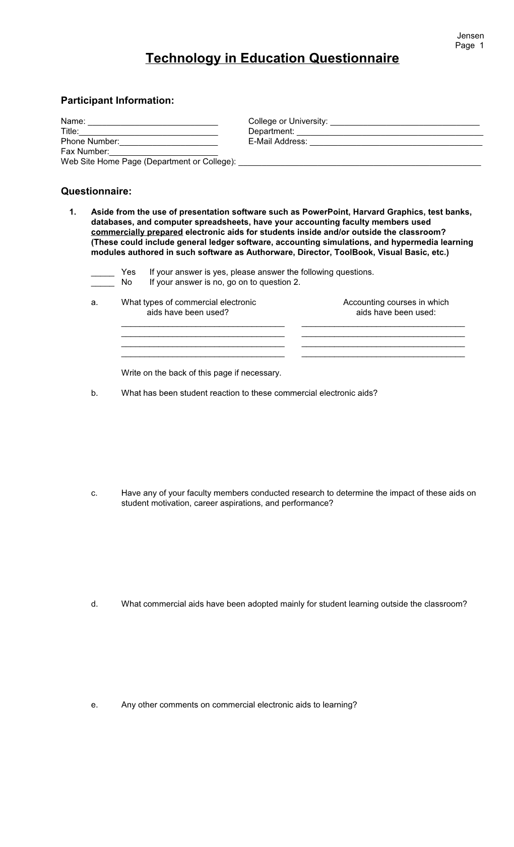 Accounting Program Questionnaire