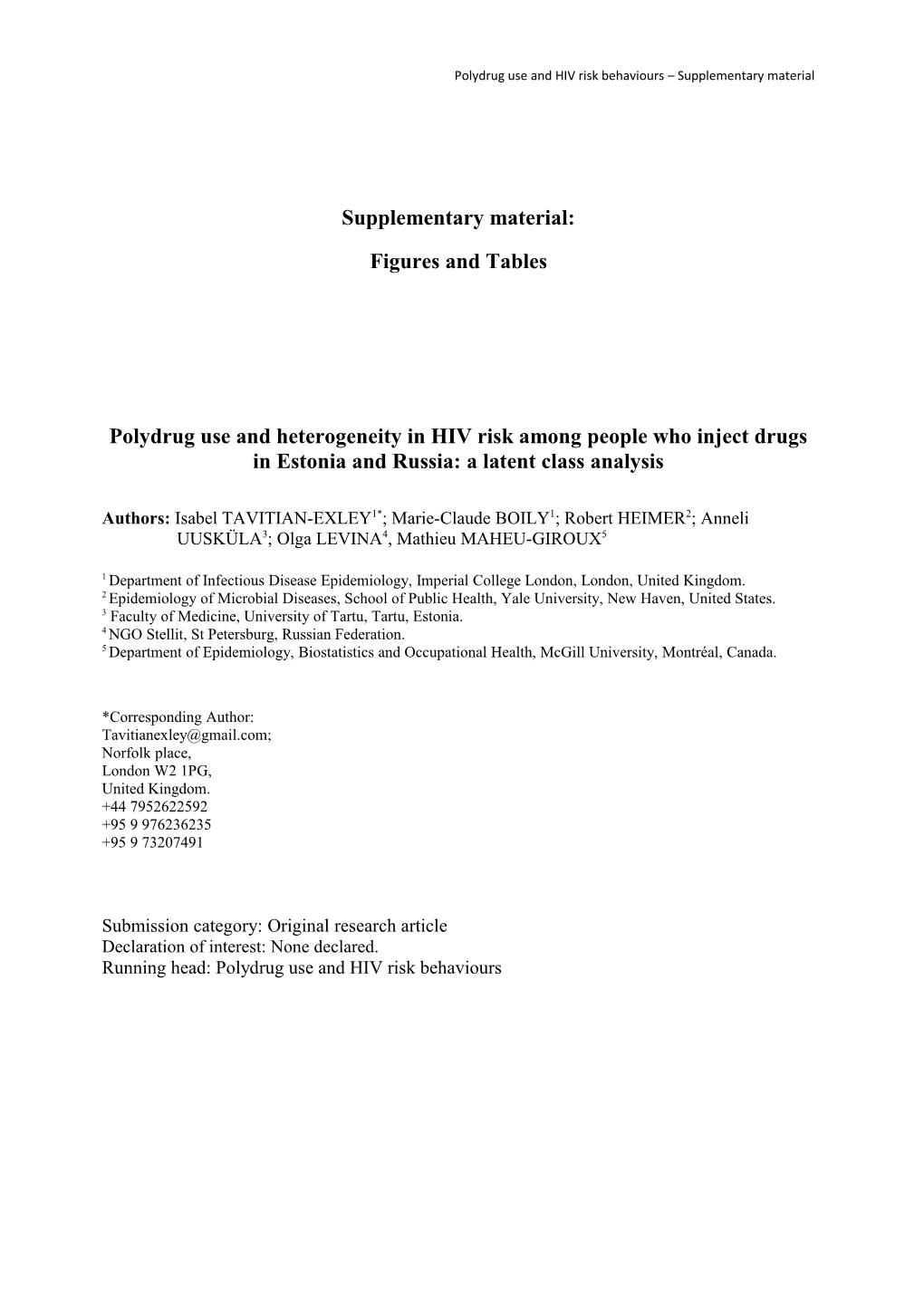 Polydrug Use and HIV Risk Behaviours Supplementary Material