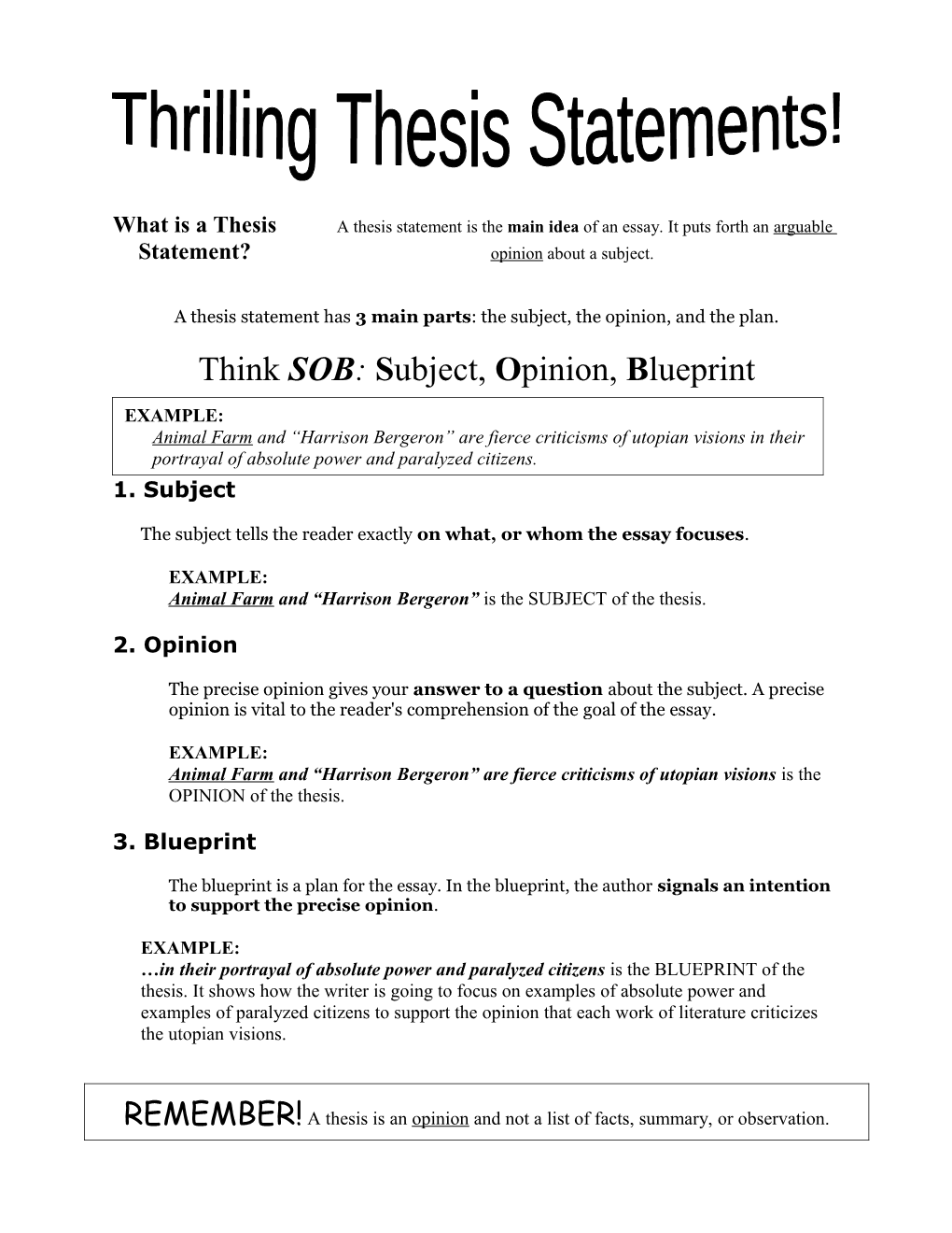 What Is a Thesis a Thesis Statement Is the Main Idea of an Essay. It Puts Forth an Arguable