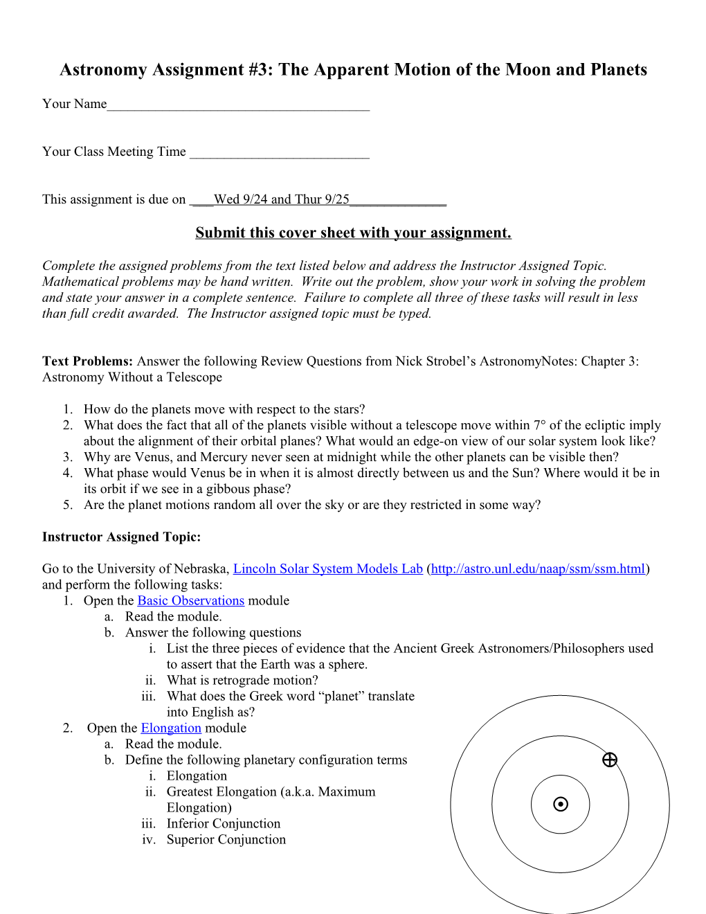 Astronomy Assignment #3: the Apparent Motion of the Moon and Planets