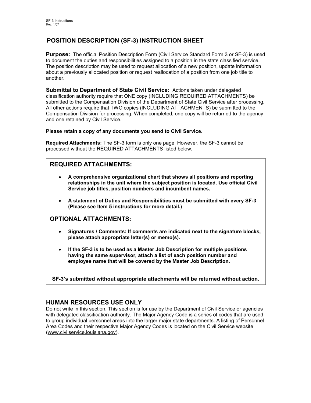 Position Description (Sf-3) Instruction Sheet