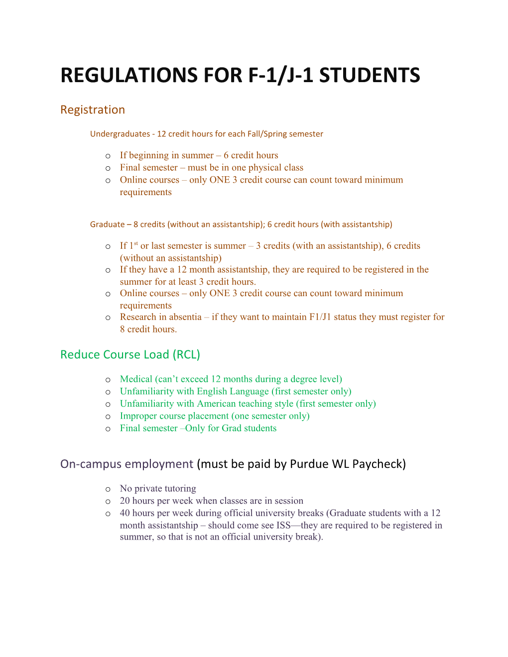 Regulations for F-1/J-1 Students