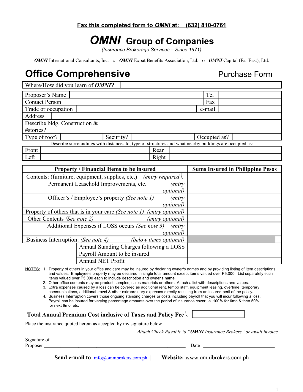 Fax This Completed Form to OMNI At: (632) 810-0761