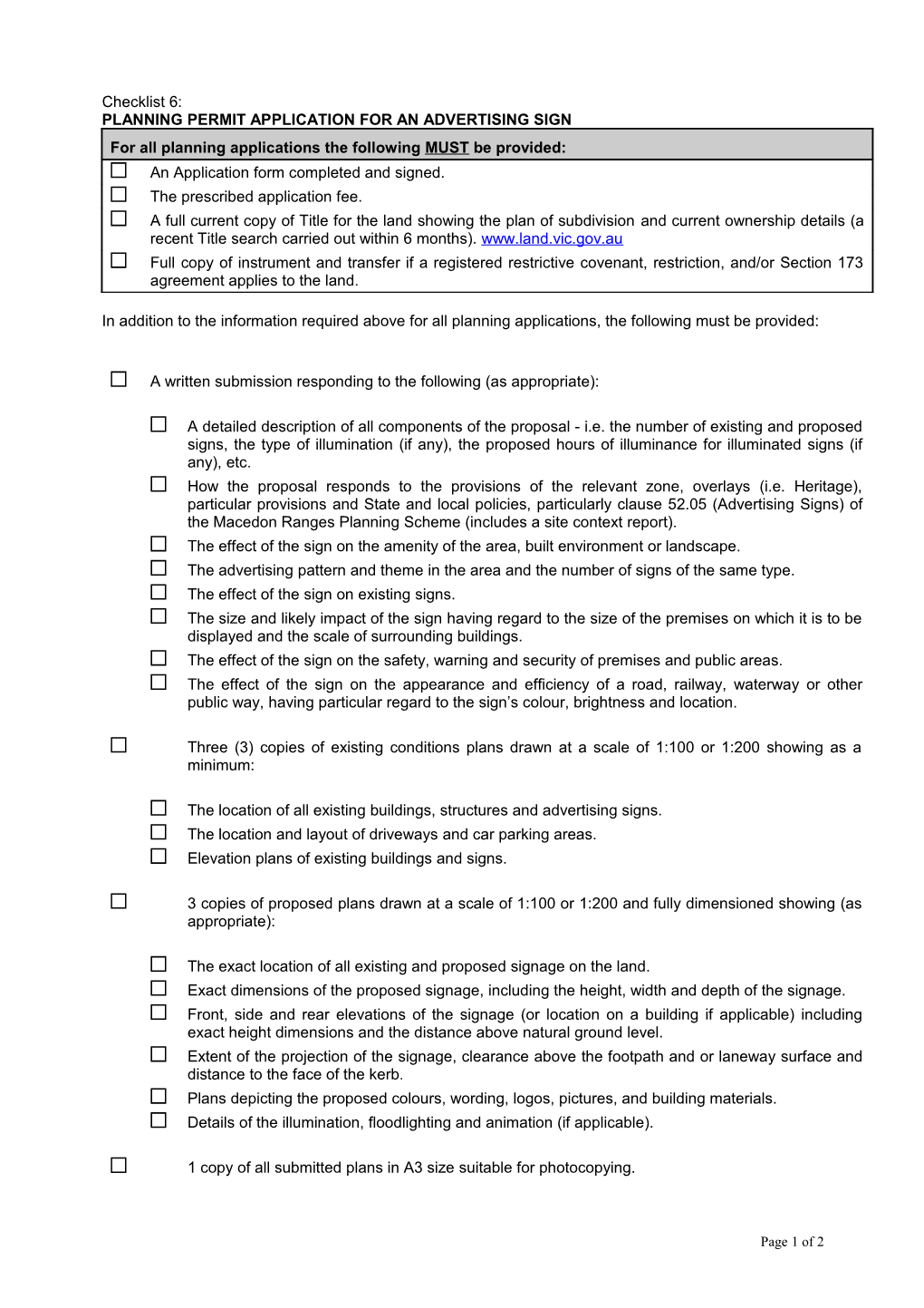 Planning Permit Application for an Advertising Sign