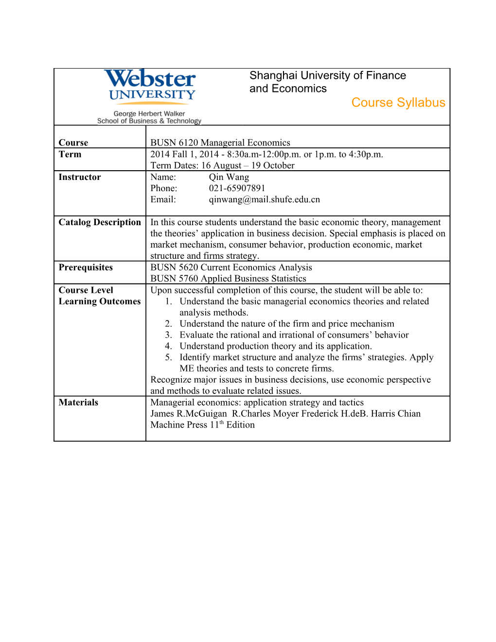 Webster University - Syllabus