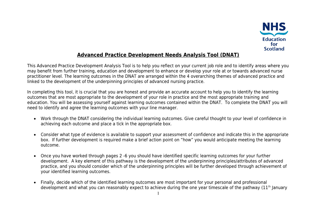 Advanced Practice Development Needs Analysis Tool (DNAT)