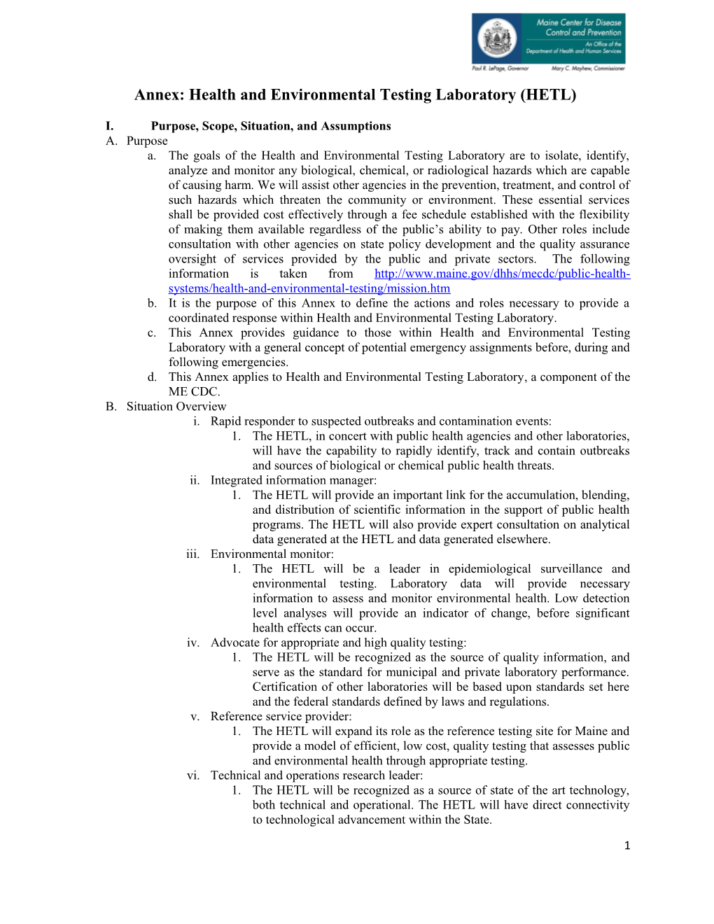 Annex: Health and Environmental Testing Laboratory (HETL)