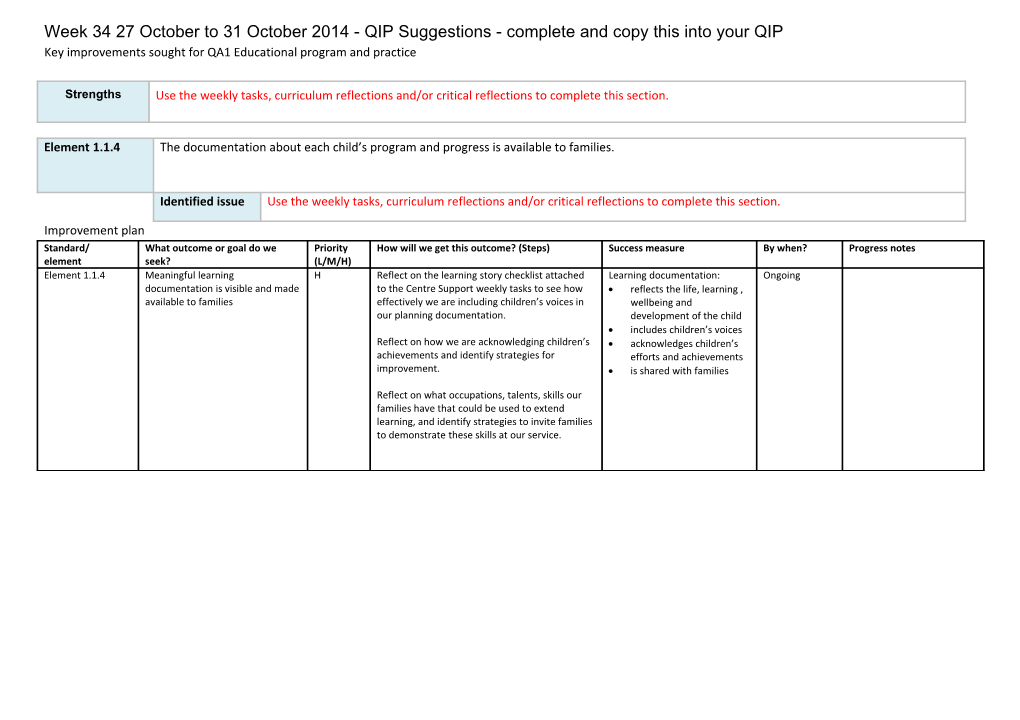 Key Improvements Sought Forqa1educational Program and Practice