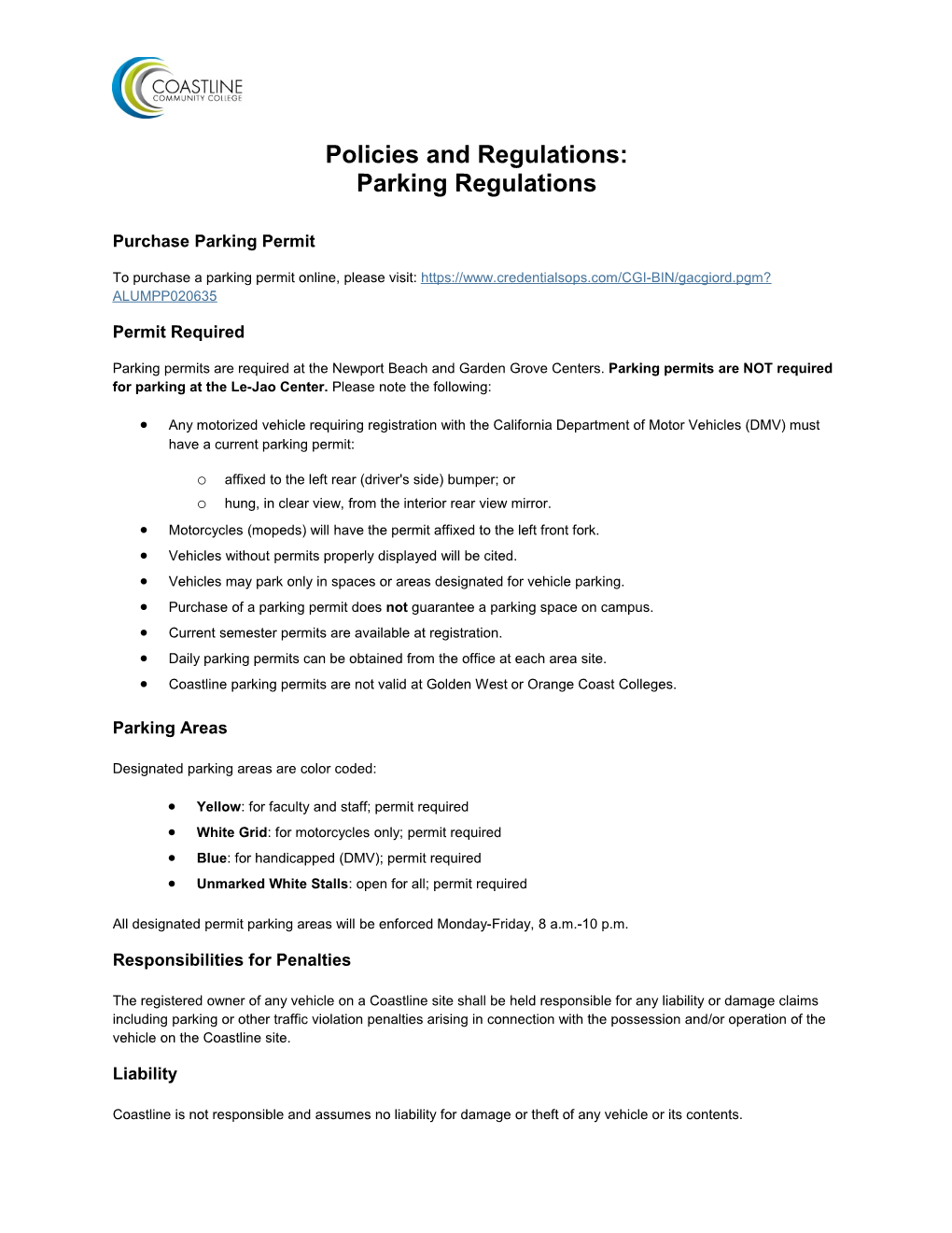 Policies and Regulations: Parking Regulations