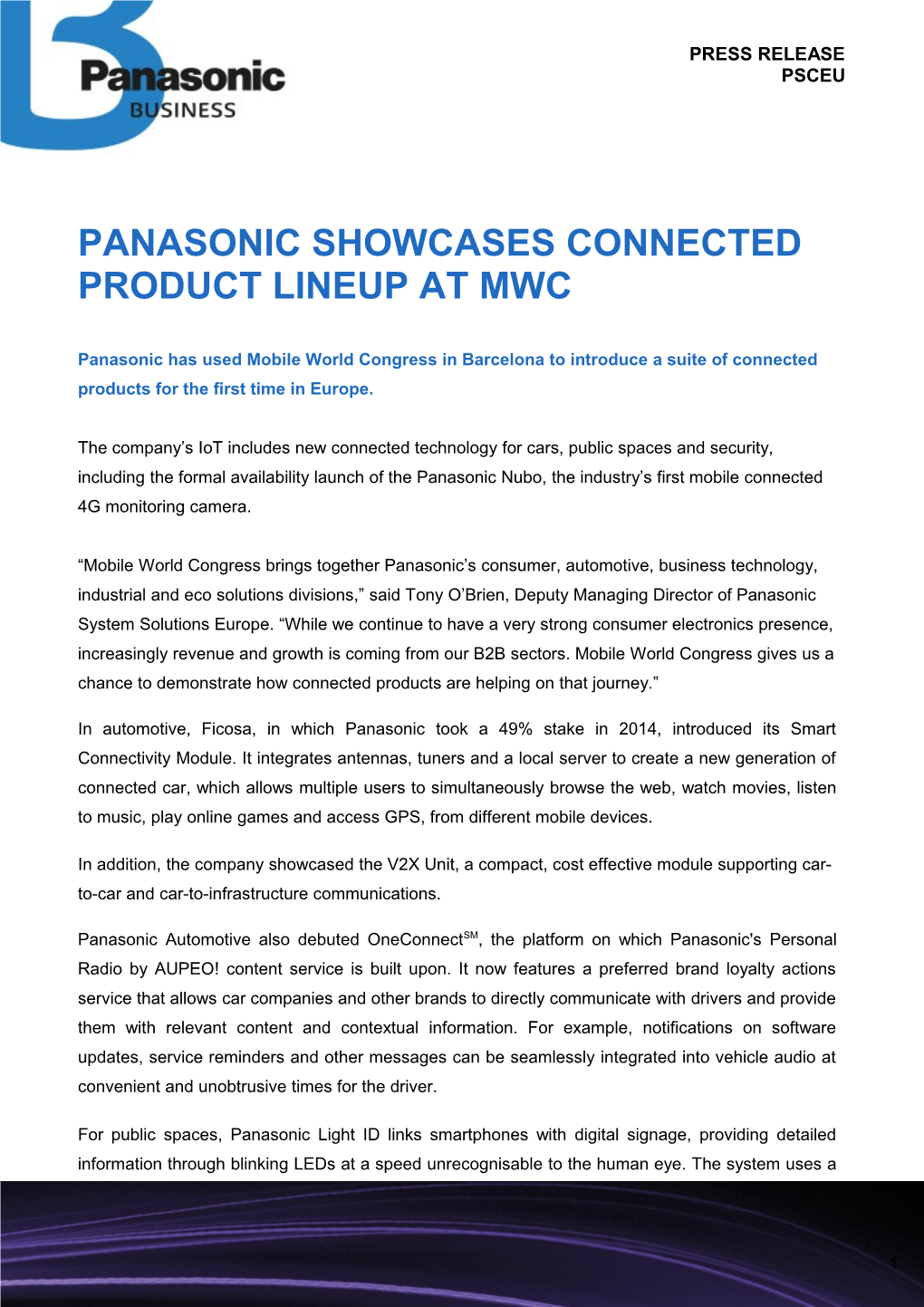 Panasonic Showcases Connected Product Lineup at Mwc