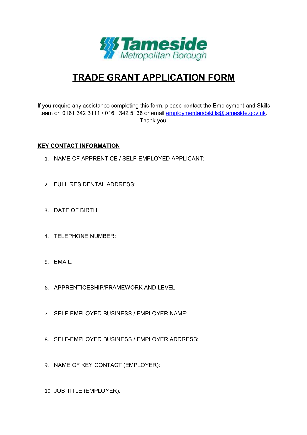 Trade Grant Application Form