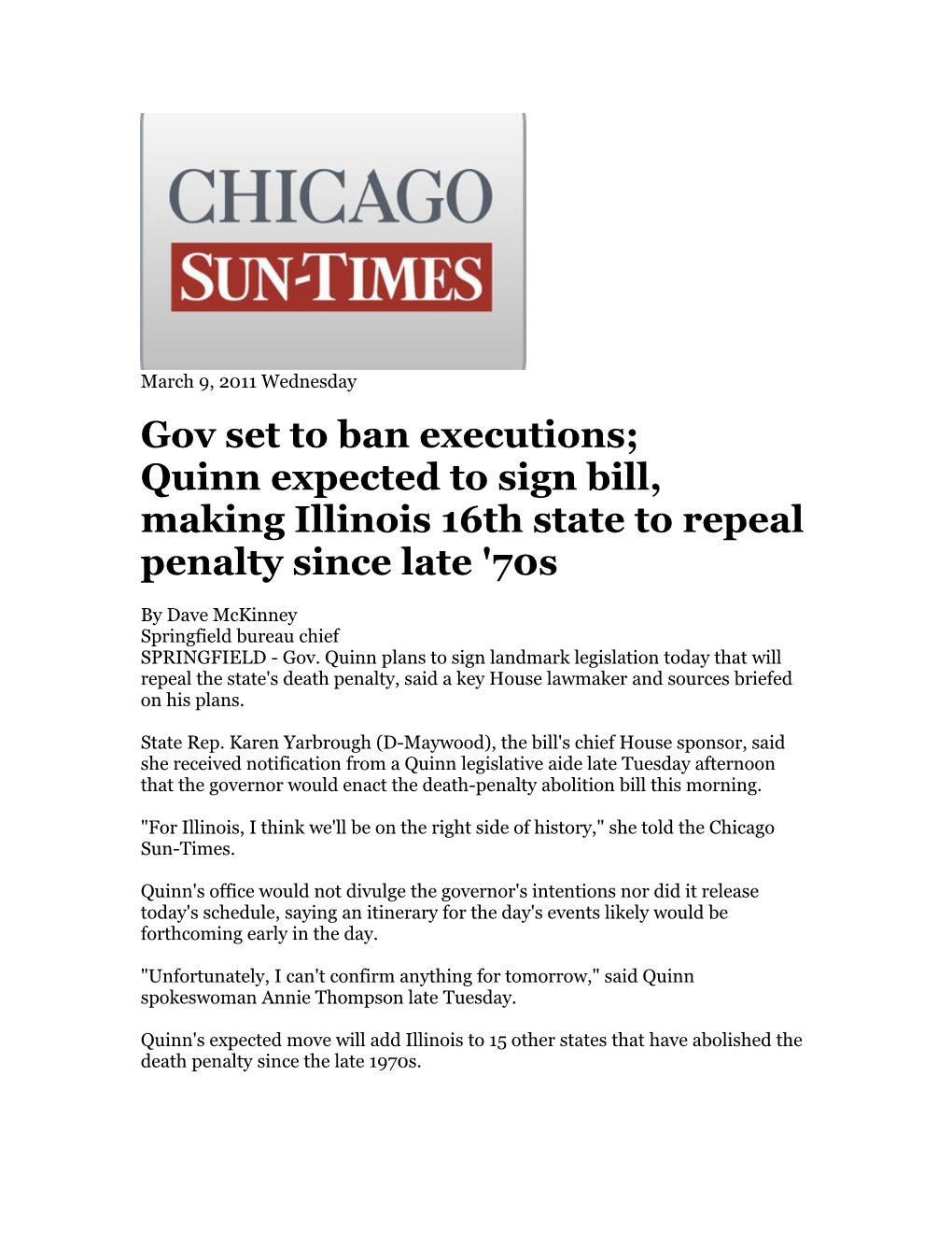 Gov Set to Ban Executions;