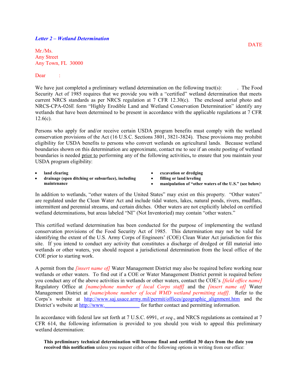 Letter 2 Wetland Determination