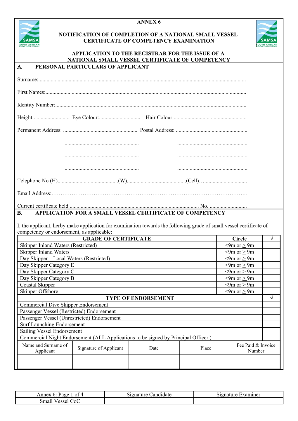 Application for a Small Vessel Certificate of Competency