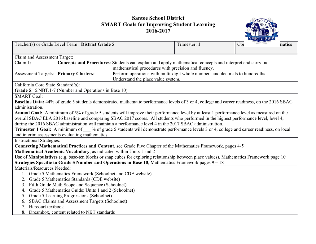 Smartgoals for Improving Student Learning